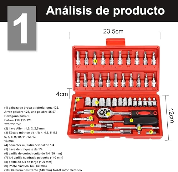 Juego de Herramientas 46 Piezas 1/4" | Acero Cromo-Vanadio Profesional